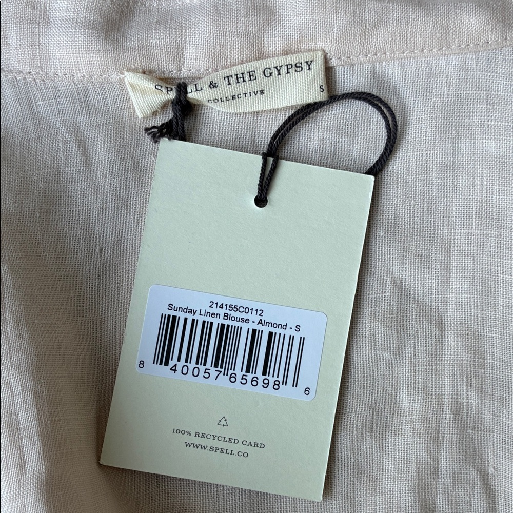 NWT Spell Sunday💯Linen Blouse in Almond size small - Picture 7 of 9